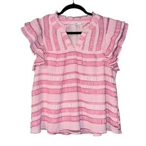 THML Ruffle Striped Blouse In Pink Size S
